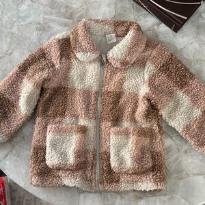 H&M Textured Sherpa Jacket in Cream and Brown